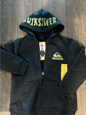 Quiksilver Kids Black Zip Hoodie with Yellow-Green Logo